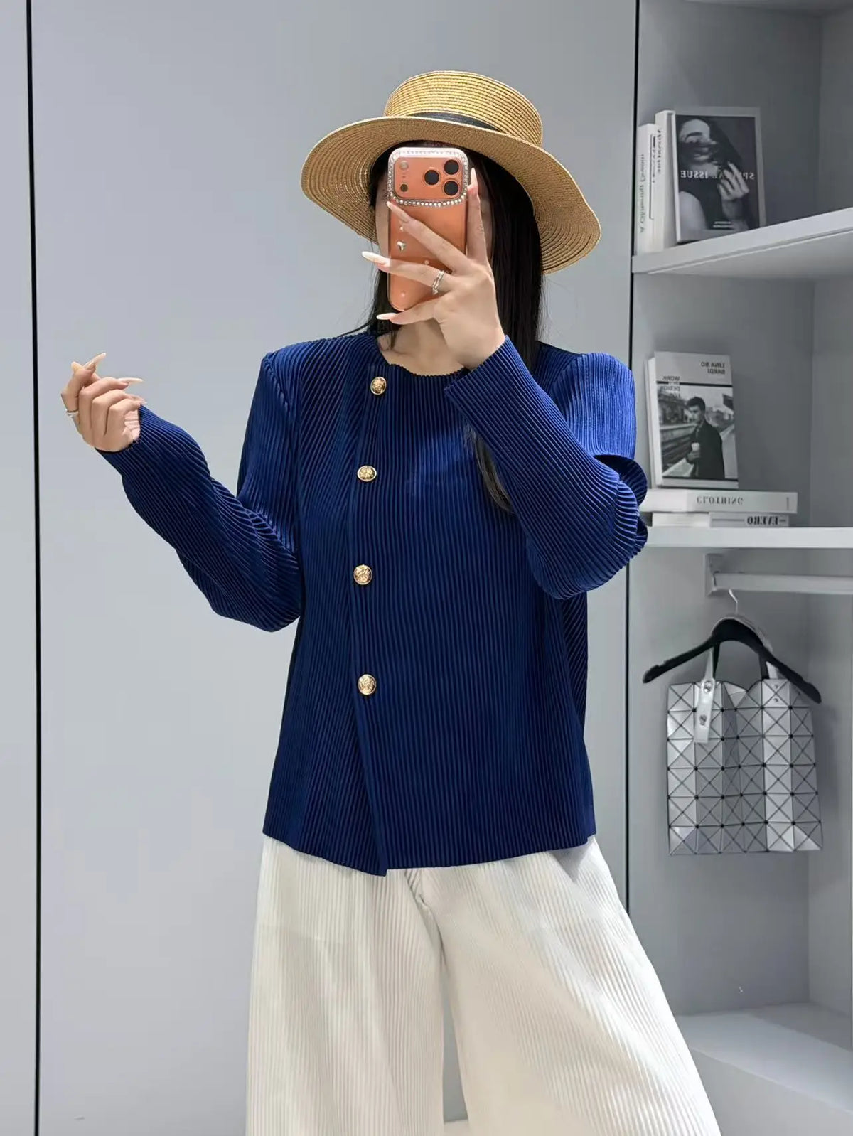 Style Pleated Blazer  in Spring and Autumn Irregular Design Large Lapel Cardigan Temperament Versatile Pleated Top