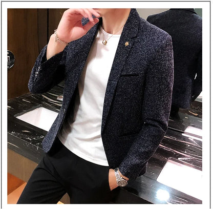 Solid Color Men's Fashion Casual Outdoor Gentleman Business Wedding Trend Slim-fit Formal Dress British Style Wedding Blazer