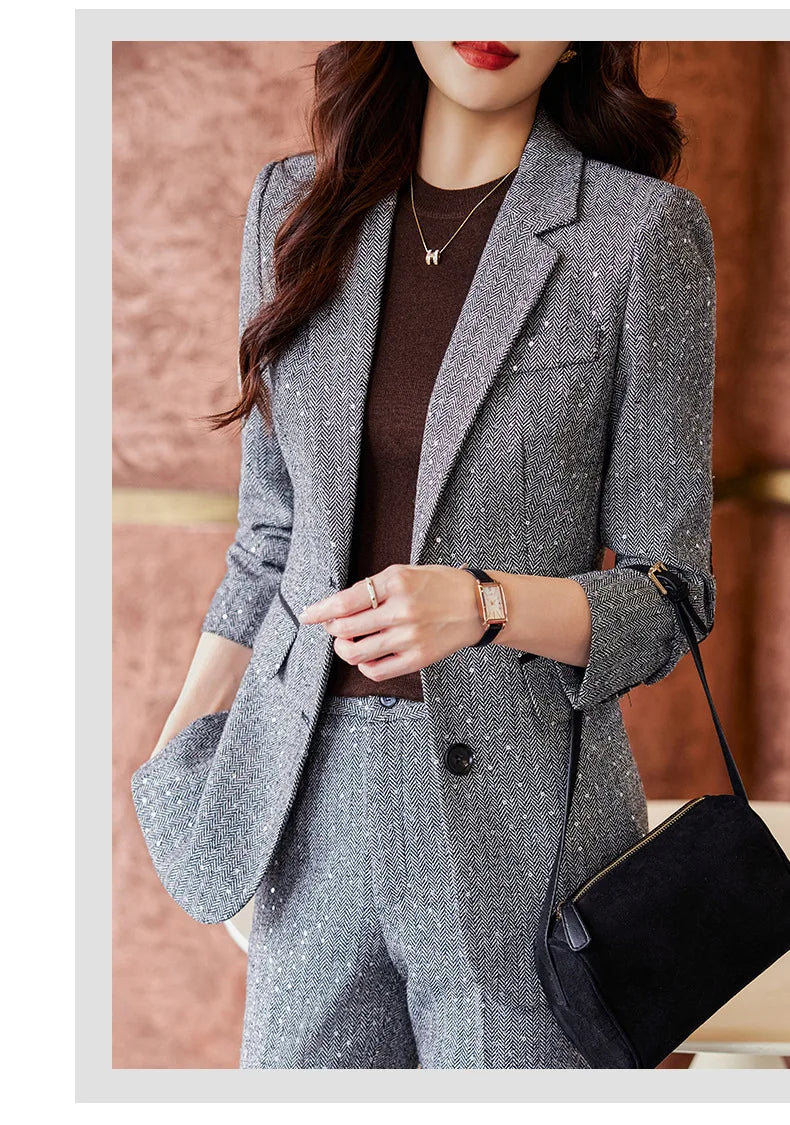 High Quality Fabric Women Business Suits With Pants and Blazer Coat Professional Autumn Winter Office Ladies Pantsuits Blazers