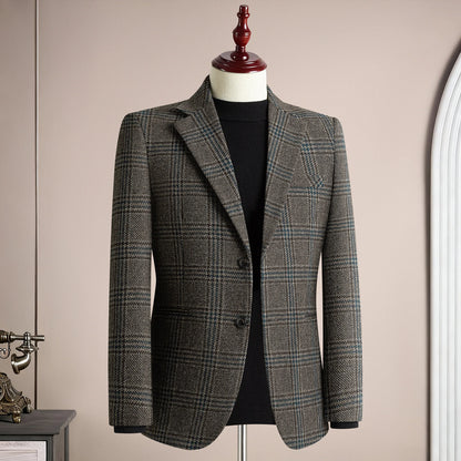 High Quality Retro Fashion 50% Woolen Men's Suit Jacket Autumn Winter Thicken Warm Business Slim Casual Wedding Coats Tailcoat