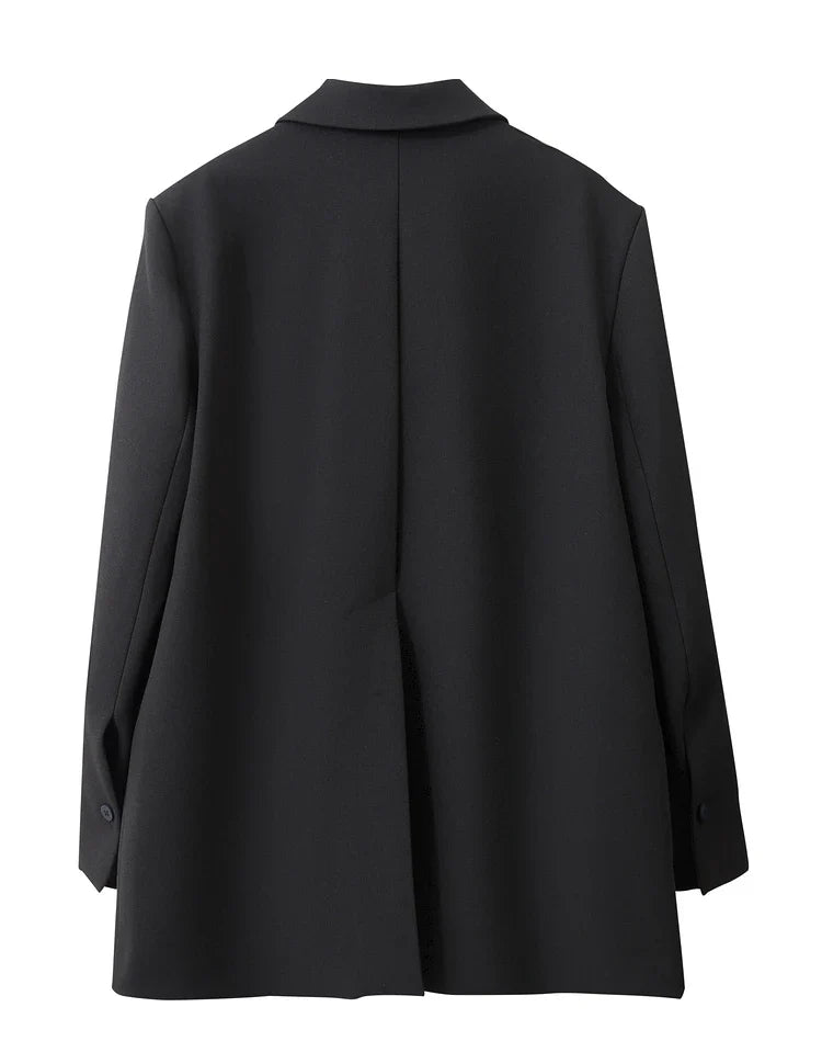 Blazers For Women 2026 Autumn New Black Jacket Notched Double Buckle Loose Mid-length Office Lady Versatile Jackets12453040