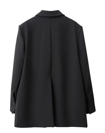 Blazers For Women 2026 Autumn New Black Jacket Notched Double Buckle Loose Mid-length Office Lady Versatile Jackets12453040