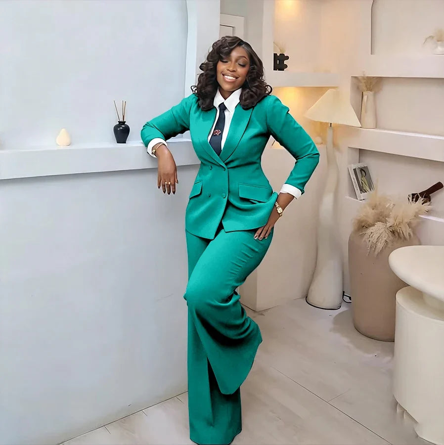 Classic Professional Burgundy Double Breasted Women's Suit Office Formal 2 Piece Jacket Pants Set Casual Daily Streetwear
