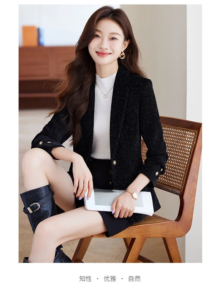 Spring Autumn New Suit Coat Women Fashion Slim Gold velvet Long-sleeved Suit Jacket Female Commuting Business Casual Blazer coat