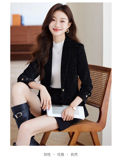 Spring Autumn New Suit Coat Women Fashion Slim Gold velvet Long-sleeved Suit Jacket Female Commuting Business Casual Blazer coat