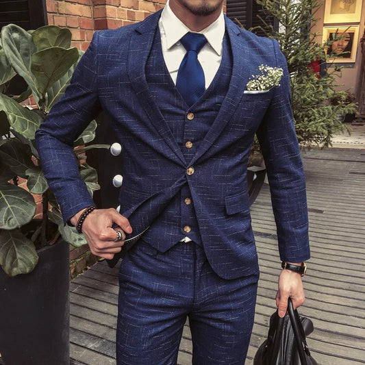 Men's 3-Piece British Style Suit – Blazer, Vest & Trousers for Business & Smart Casual Occasions