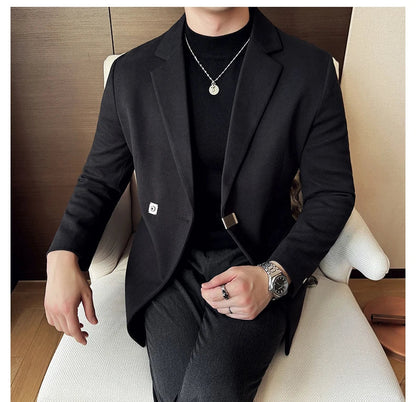 2024 Autumn Winter Men Blazers British Style Woolen Suit Jacket for Men's Business Casual Blazers Wedding Froom Dress Caots