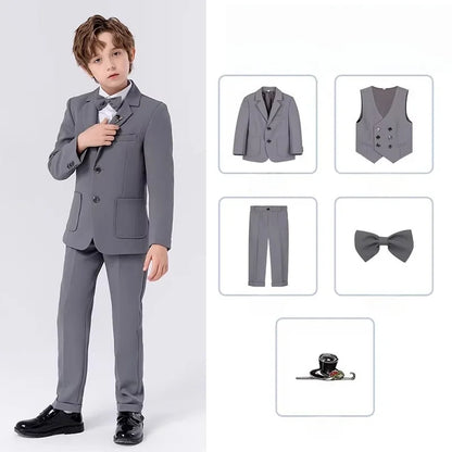 Flower Boys Wedding Suit Set Spring Kids Birthday Photograhy Outfit Children's Piano Host Speech Chorus Performance Costume