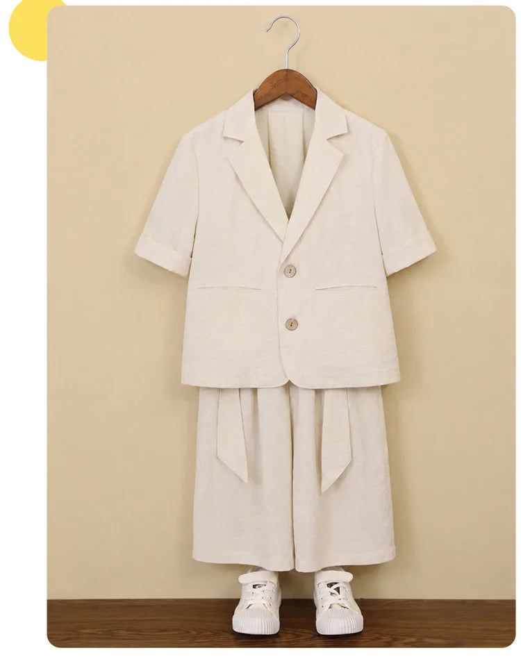 Boys Solid Short Sleeves Blazer Jack Vest Pants Children Suit Waistcoat Wedding Clothes Sets Toddler Formal Dress Kids Tuxedos