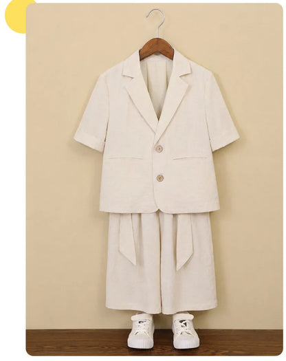 Boys Solid Short Sleeves Blazer Jack Vest Pants Children Suit Waistcoat Wedding Clothes Sets Toddler Formal Dress Kids Tuxedos