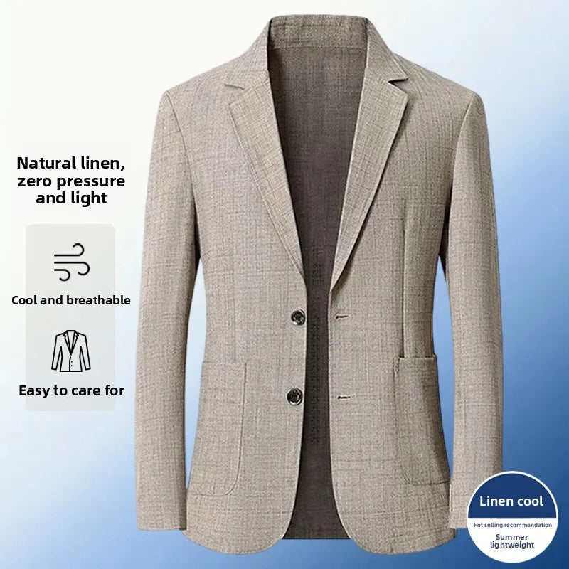 30% Linen Blazer - Men's Fashionally Fit Business Formal Wedding Gentleman's Cool Silk Lightweight Breathable Casual Blazer