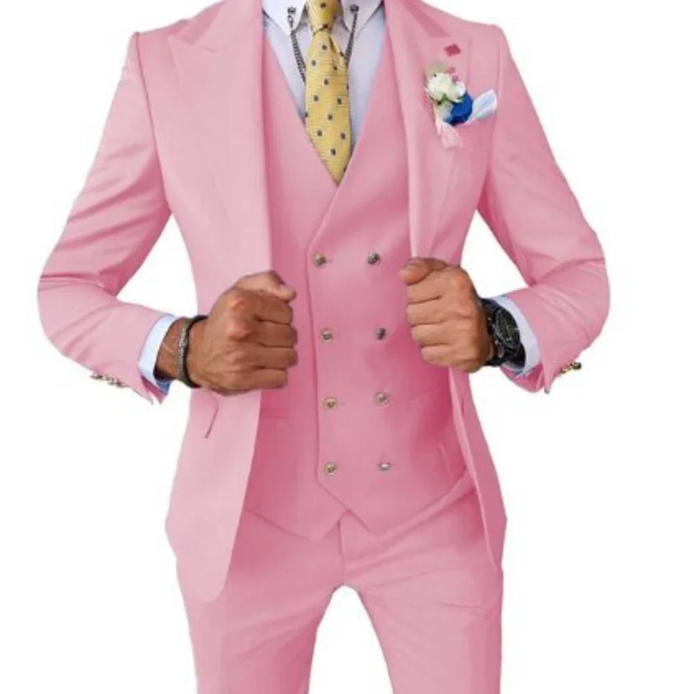 Smart Casual 3 Piece Peak Lapel Single Breasted Wedding Suit for Men Fashion Formal Best Man Groom Tuxedo Slim Fit Costume Homme
