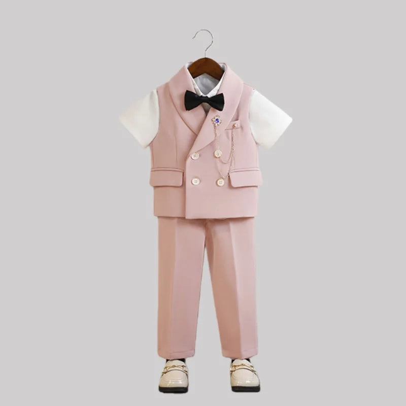 Kids Vest Pants Party Photograph Set Children Formal Wedding Suit Teenager Boys Birthday Tuxedo Party Dress Child Dance Costume