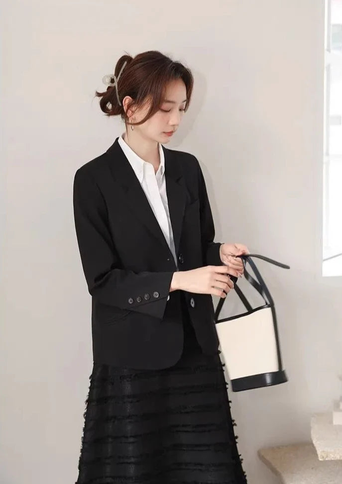Women's 2025 New Korean Petite Niche Design Solid Slim Fit Blazer High Quality Slimming Minimalist Work Spring Autumn