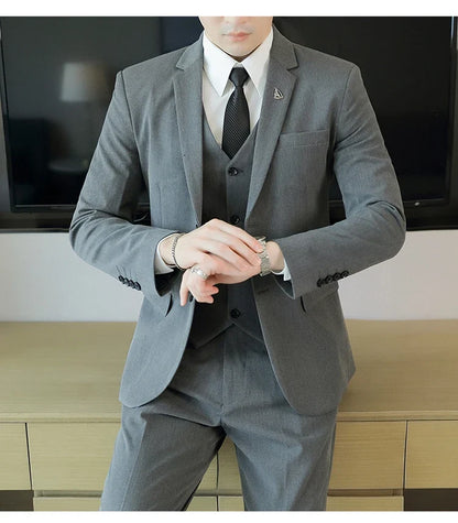 High-End Men's Wedding Suit 3-Piece Set Handsome Banquet Smart Casual Fashionable Three-Quarter Length Vest Trousers Four Season