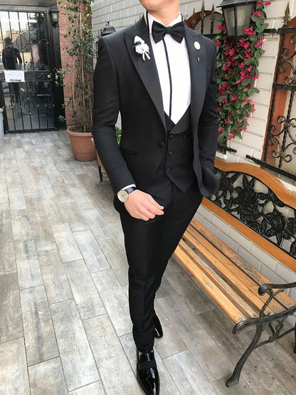 Fashion Ivory Costume Homme 3 Pieces Slim Fit Wedding Tuxedos One Button Peak Lapel Groomsmen Best Man Wear Men's Prom Blazer