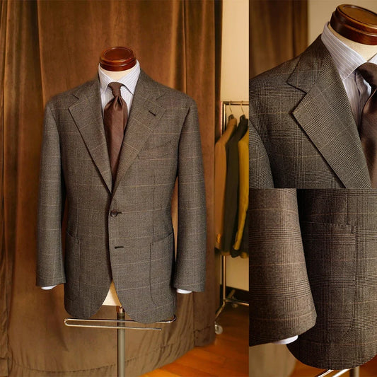 Brown Men Suit One Piece Business Blazer Single Breasted Plaid Stripes Wedding Groom Formal Work Wear Party Causal Tailored