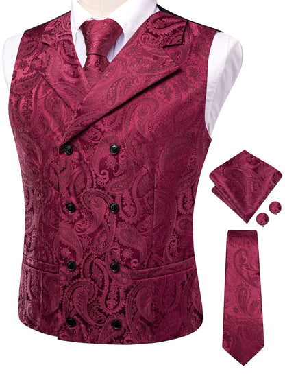 Men's Suit Vest Set Paisley Jacquard Double Breasted for Weddings and Formal Events