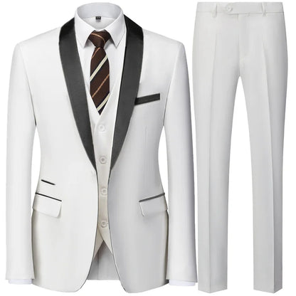 Black Men Autumn Wedding Party Three Pieces Set Large Size Male Blazer Coat Pants and Vest Fashion Slim Fit Suit