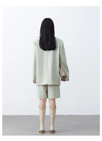 Fashion Women Woolen Blazers Solid Loose Casual Single-breasted Twill Suit Coat Office Ladies Jacket Spring Summer 2026