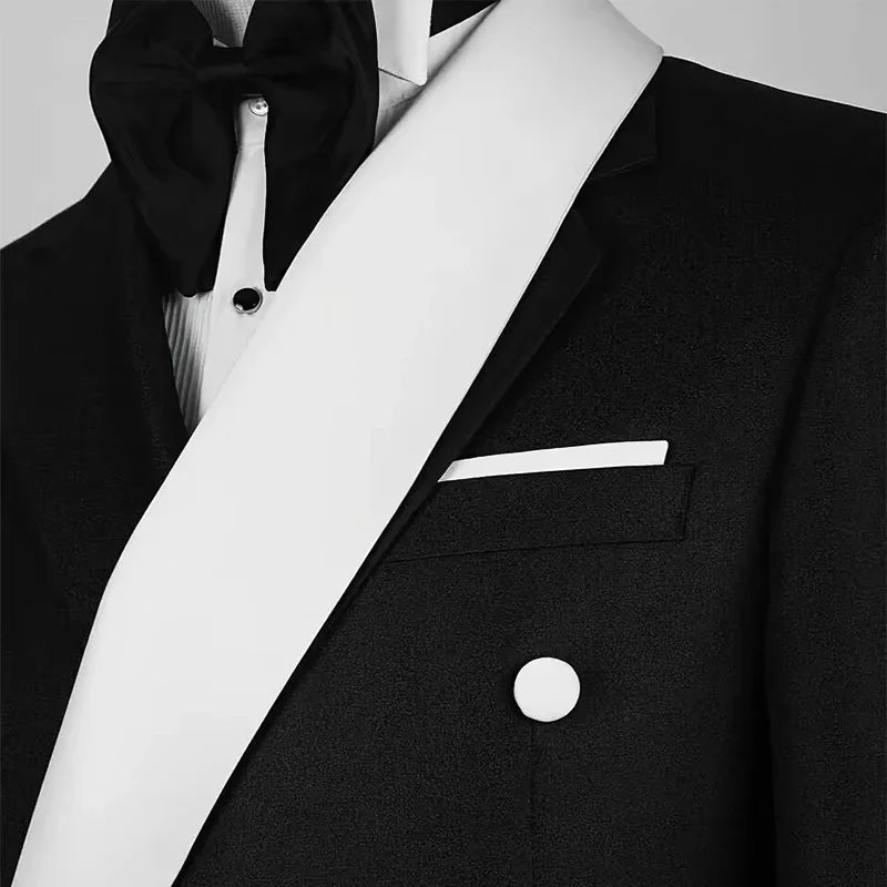 1 Piece Blazer Men's Black White Patchwork Suit Jacket Stage Host Wedding Banquets Party Blazer Asymmetrical Design