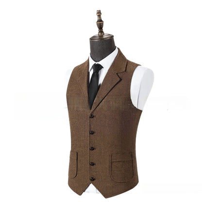 Men's Waistcoat Herringbone Single Breasted Notch Lapel Slim Fit Vest for Wedding & Business