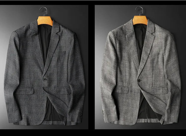 Spring Autumn Classic Checkered Suit Jacket Men Slim Fit Casual Business Office Uniform Formal Jacket Wedding Groom Men Blazers