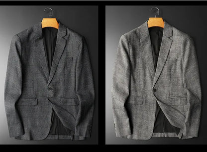 Spring Autumn Classic Checkered Suit Jacket Men Slim Fit Casual Business Office Uniform Formal Jacket Wedding Groom Men Blazers