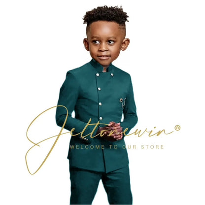 Royal Blue Boys Suit 2 Piece Wedding Tuxedos Double Breasted Jacket Pants Slim Fit Kids Formal Party Outfit Blazer Sets