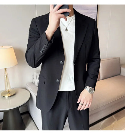 Tencel High Tech Fabric Men Spring Summer Thin Suits 2 Pieces (jacket+pants) Business Casual Office Wedding Groom Dress Suit