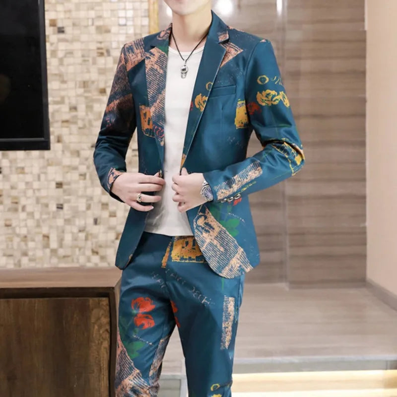 Men's Two-Piece Slim Fit Casual Suit – Single Breasted Formal Set for Daily & Smart Casual Wear