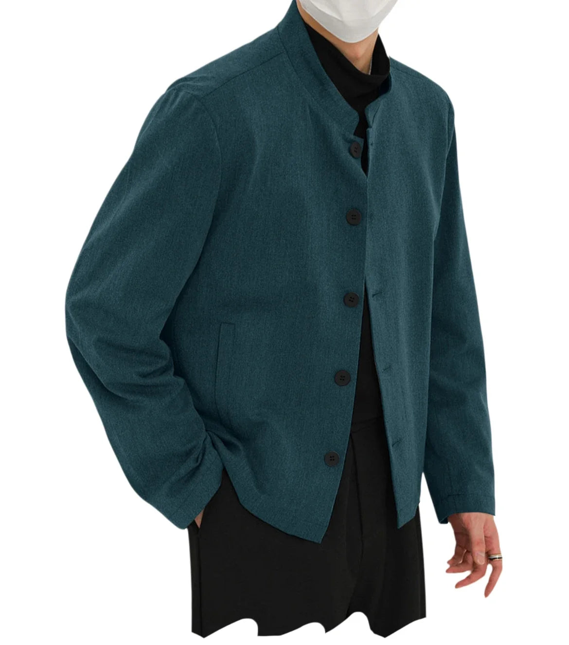 Men's Linen Blazer Stand Collar Slim Fit Suit Jacket Lightweight Breathable Soft Business Casual Daily Sport Coat for Spring