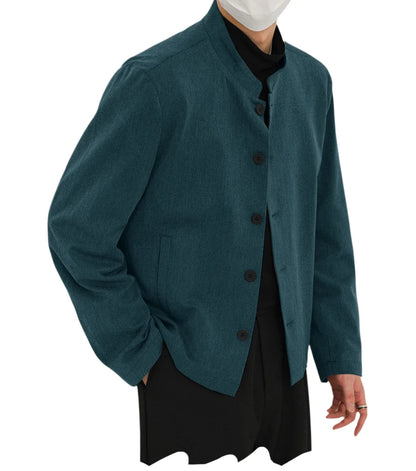 Men's Linen Blazer Stand Collar Slim Fit Suit Jacket Lightweight Breathable Soft Business Casual Daily Sport Coat for Spring