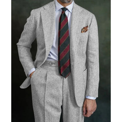 Men's 2-Piece Double-Breasted Suit Peak Lapel Slim Straight Fit for Wedding Business Casual