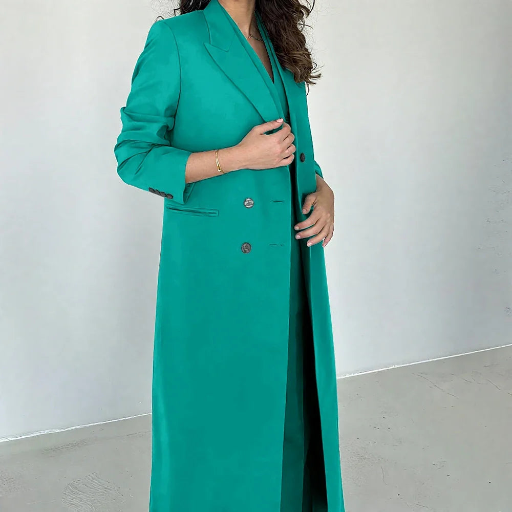 Gray Women Pants Sets 3 Piece Gorgeous Peak Lapel Double Breasted Solid Outfits Fashion Formal X-Long Suits (Blazer+Vest+Pants)