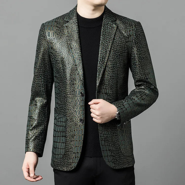 Men's Sheepskin Leather Blazer Single Breasted Winter Moto Jacket