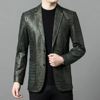 Men's Sheepskin Leather Blazer Single Breasted Winter Moto Jacket