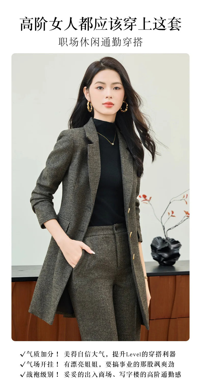 High End Windbreaker Coat Professional Suit Female Autumn Winter Formal Ladies Lengthen Business Suits Women Work Office Uniform