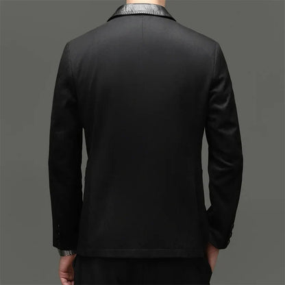 Men's Blazer Suede Cowhide Patchwork Single Breasted Smart Casual Autumn Winter