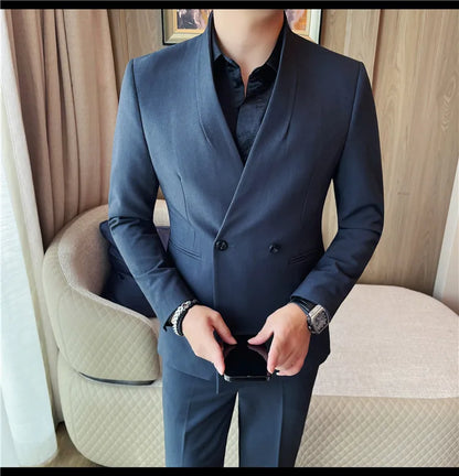 Autumn Winter Collarless Gentleman's Suit Jacket Men's Dinner Party Formal Dress Coats Blazers Wedding Business Suit Jackets