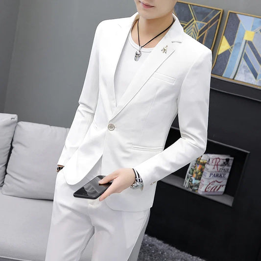Men's Linen 3-Piece Slim Fit Suit – Peak Lapel | Blue & Beige | XS–6XL