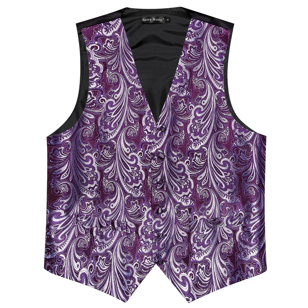 Men's Suit Vest 4-Piece Set – Black Glossy Floral Jacquard Waistcoat for Wedding & Formal Occasions