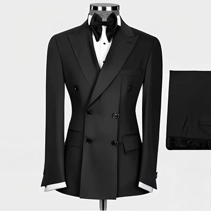 New Style Men Double Breasted Suits 2 Pieces Slim Fit Wedding Tuxedo Set Formal Blazer with Pants Prom Party Groom Office Wear