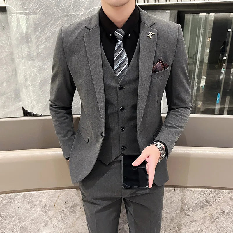 Men's 3-Piece Slim Fit Suit – Smart Casual Blazer, Vest & Pants for Business, Wedding & Formal Occasions