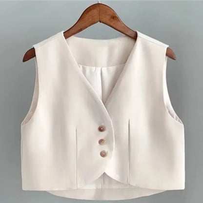 Xiaoxiangfeng Women's Vest Spring Summer New Short Suit Vest Fashion V-Neck Sleeveless Jacket Female Short Blazer Vest Waistcoat