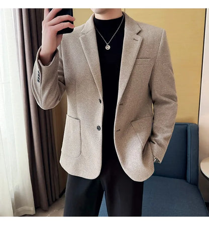 High Qualitys Thickened Wool Suit Jacket Autumn Winter New Luxury Solid Color Formal Men Business Slim Fit Social Party Tuxedo