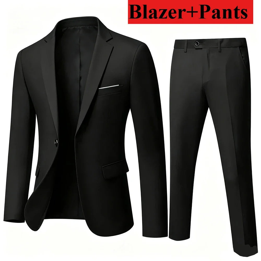 Ensemble Blazer Noir Homme Automne Mariage Soirée 3 Pièces Grande Taille Manteau Blazer, Pantalon et Gilet Homme Noir Mode Costumes Slim Fit