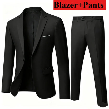 Ensemble Blazer Noir Homme Automne Mariage Soirée 3 Pièces Grande Taille Manteau Blazer, Pantalon et Gilet Homme Noir Mode Costumes Slim Fit