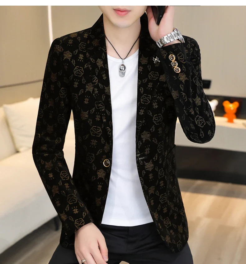Blazer New Men's Fashion Corduroy Business Gentleman Slim Letter English Style Outdoor Performance Wedding Banquet Casual Blazer