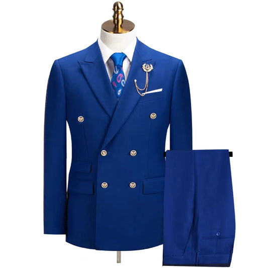 Men's Double Breasted Slim Fit Suit – 2-Piece Blazer & Pants Set for Wedding, Groom & Formal Occasions